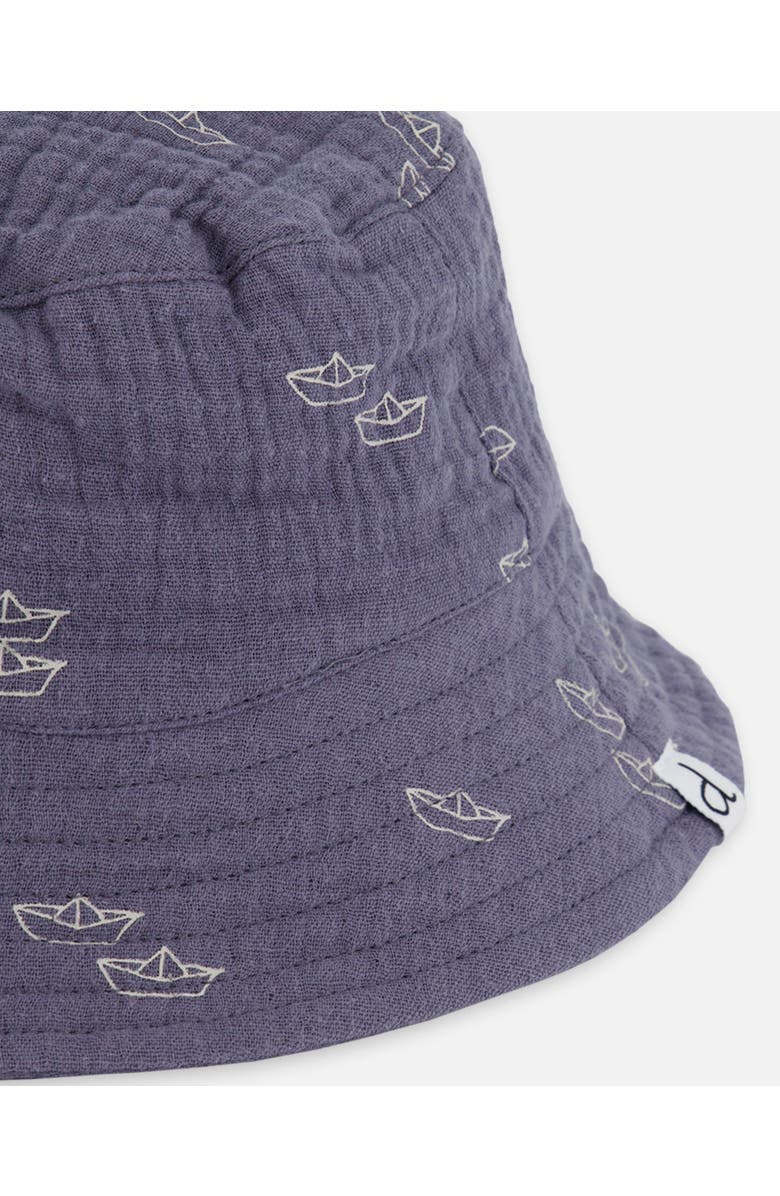 Deux par Deux Baby Boy's Printed Muslin Bucket Hat Navy Blue Paper Boats, Alternate, color,