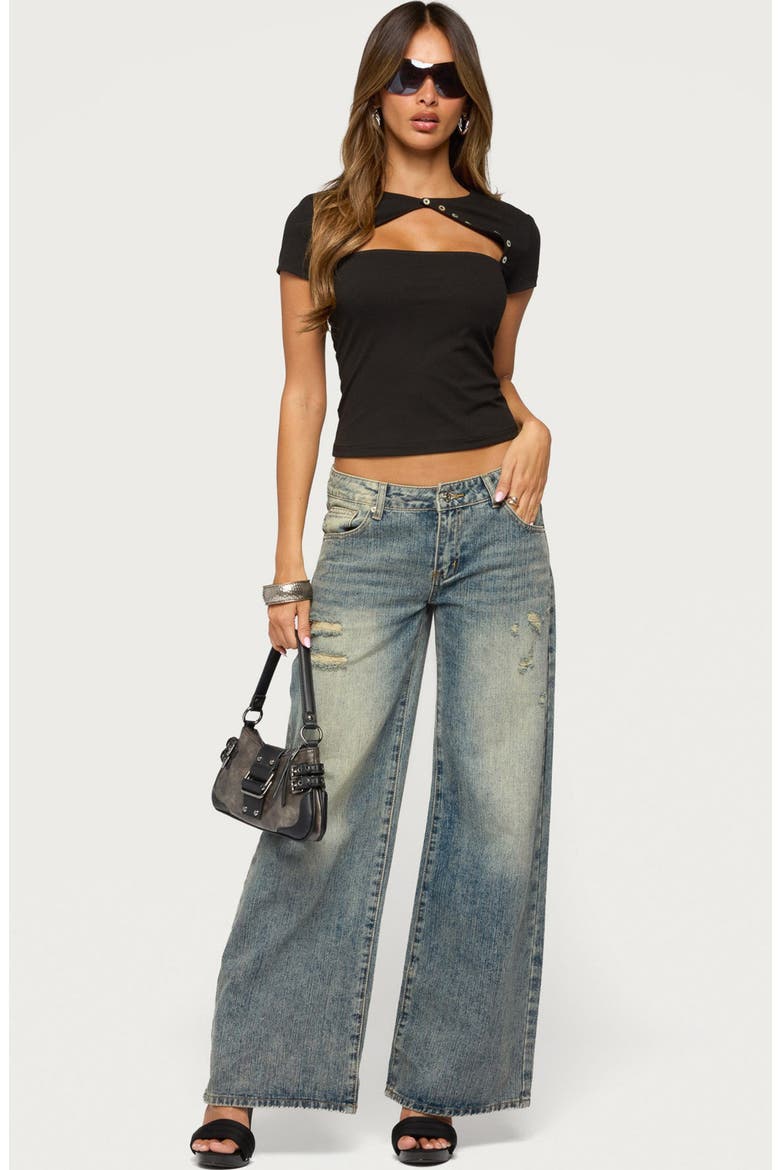 Mania Cutout Button Top, Alternate, color, BLACK