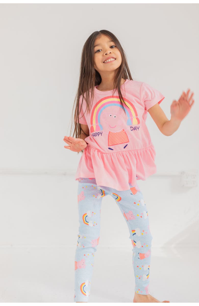 Peppa Pig T-Shirt & Leggings Set, Alternate, color, Peplum Rainbows