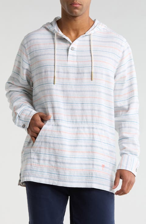 Castelo Baja Stripe Linen Blend Pullover Hoodie