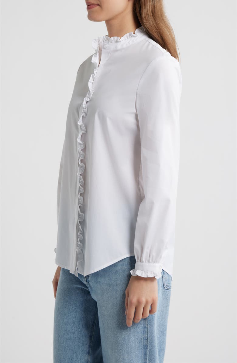 Anne Klein LS BTTN FRT W RUFFLE NK PLKT C, Alternate, color, Crisp White