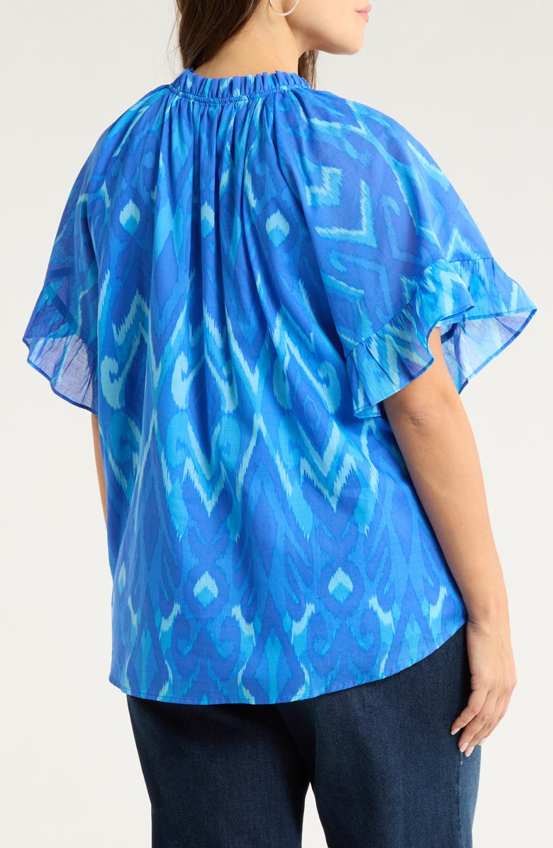 SUGARLIPS Carys Print Tie Neck Top, Alternate, color, Blues-Multi