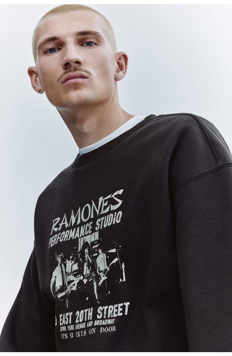 H&M Loose Fit Sweatshirt, Alternate, color, Dark Brown/Ramones
