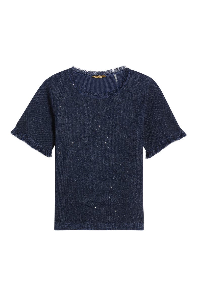 Kate Fringe Short Sleeve Sweater, Alternate, color, NAVY