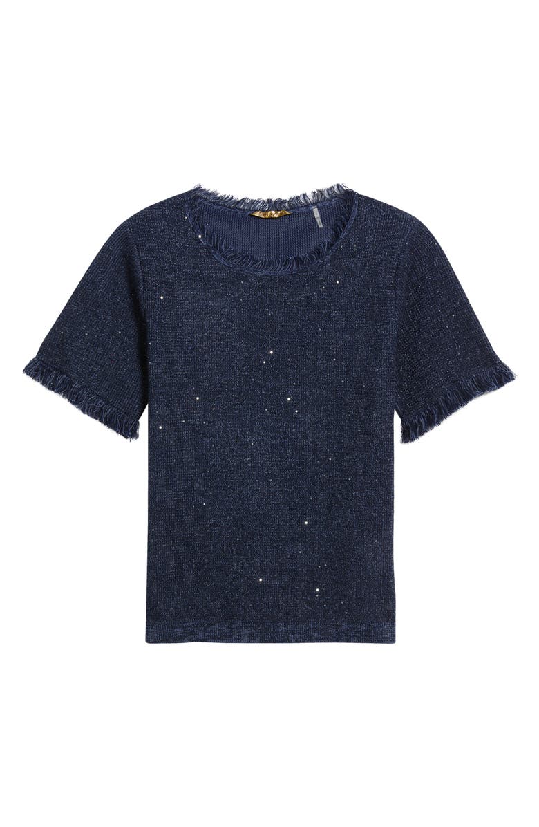 KOBI HALPERIN Kate Fringe Short Sleeve Sweater, Alternate, color, Navy