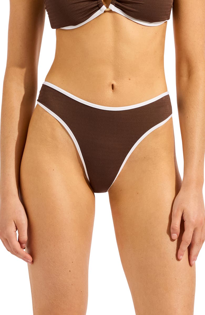 Seafolly Beach Bound High Cut Bikini Bottoms, Main, color, Dark Chocolate