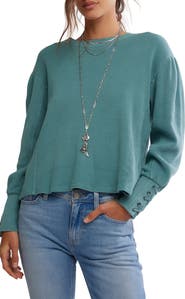 Free People Lapis Lace-Up Cuff Cotton Thermal Top