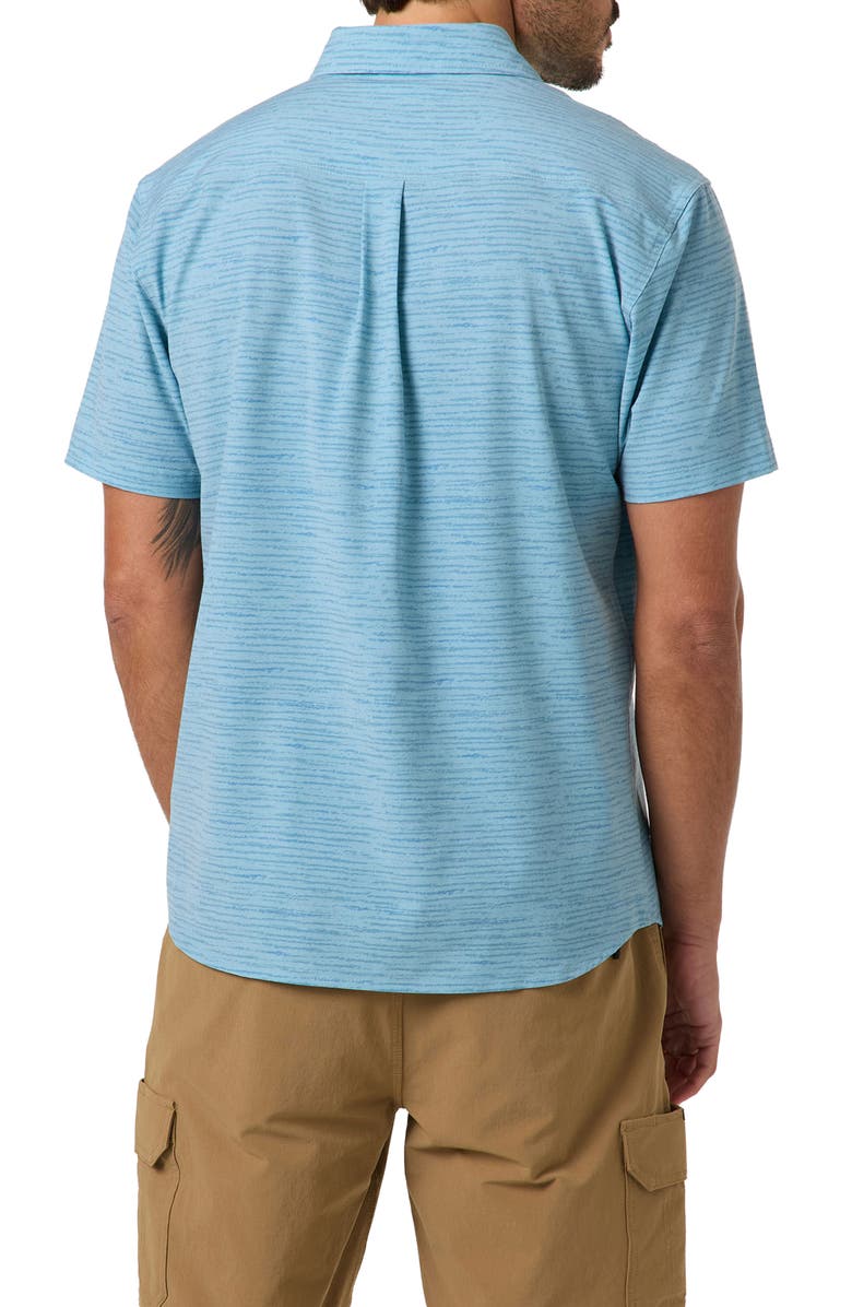 O'Neill Standard Fit TRVLR Traverse Stripe Short Sleeve Performance Button-Up Shirt, Alternate, color, Stone Blue