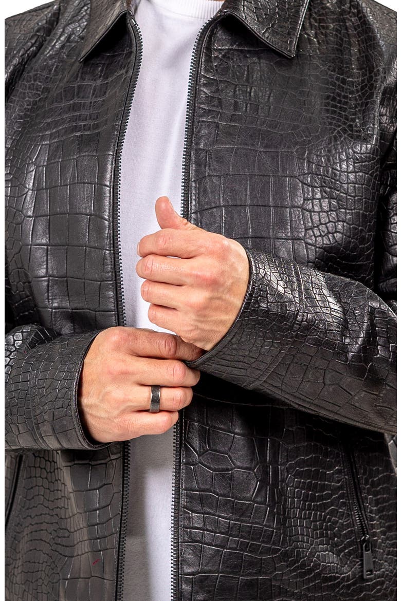 Marthyr Croc Embossed Leather Jacket, Alternate, color, BLACK
