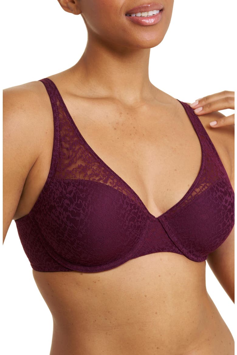 Pretty Smooth Lace Underwire T-Shirt Bra, Alternate, color, Pinot Noir