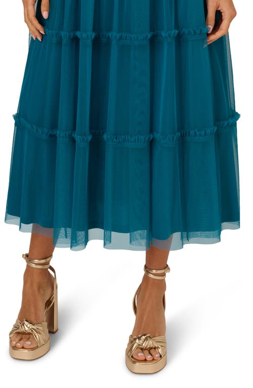 ADRIANNA PAPELL ADRIANNA PAPELL MIXED MEDIA TIERED COCKTAIL MIDI DRESS