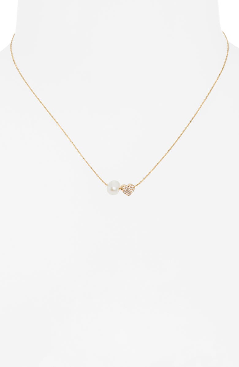 Nordstrom Demi Fine Heart & Freshwater Pearl Duo Pendant Necklace, Alternate, color, 14K Gold Plated