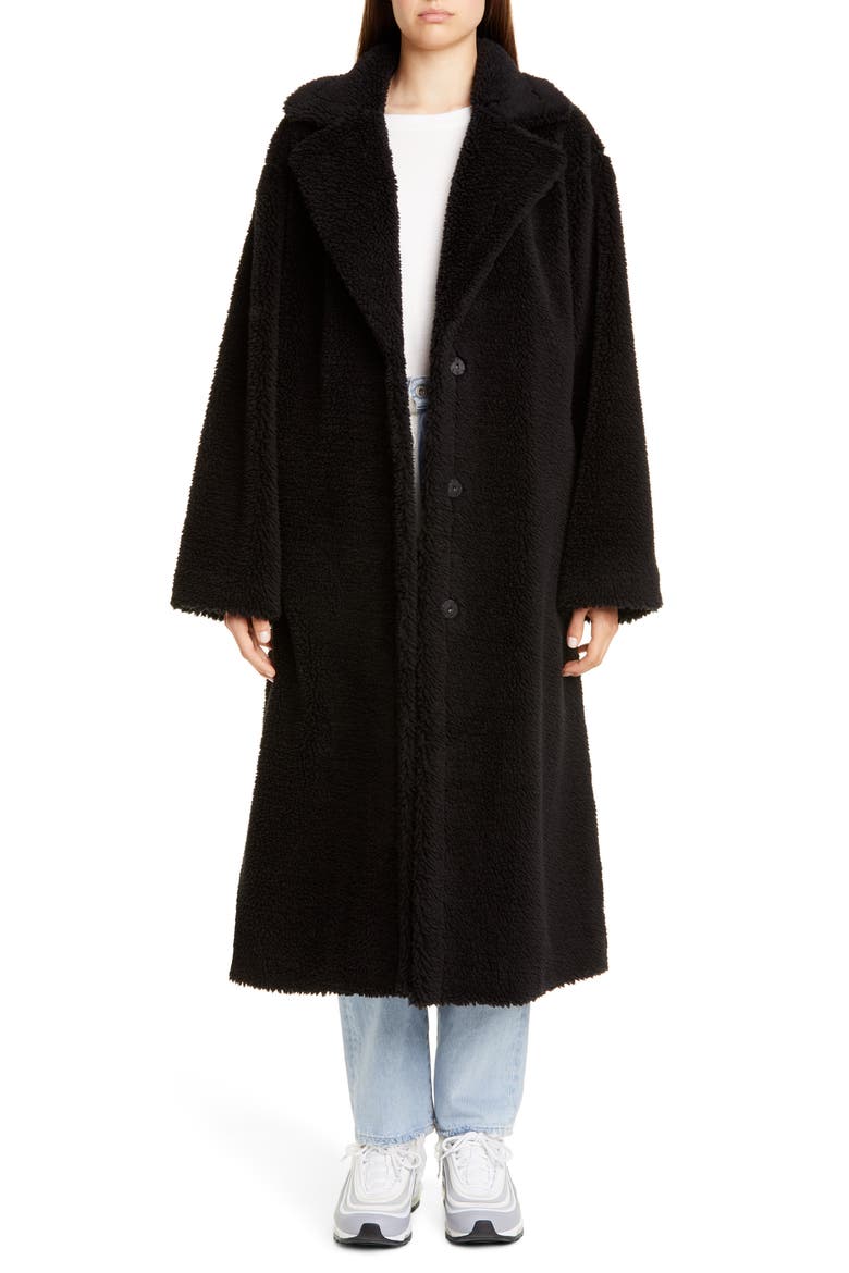 Maria Long Teddy Faux Fur Coat, Main, color, BLACK