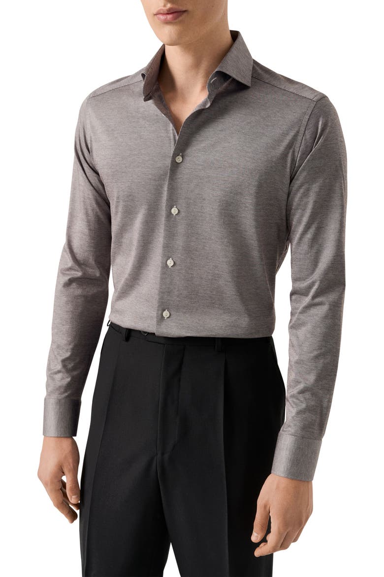 Contemporary Fit Filo Di Scozia Knit Shirt, Main, color, MEDIUM BROWN