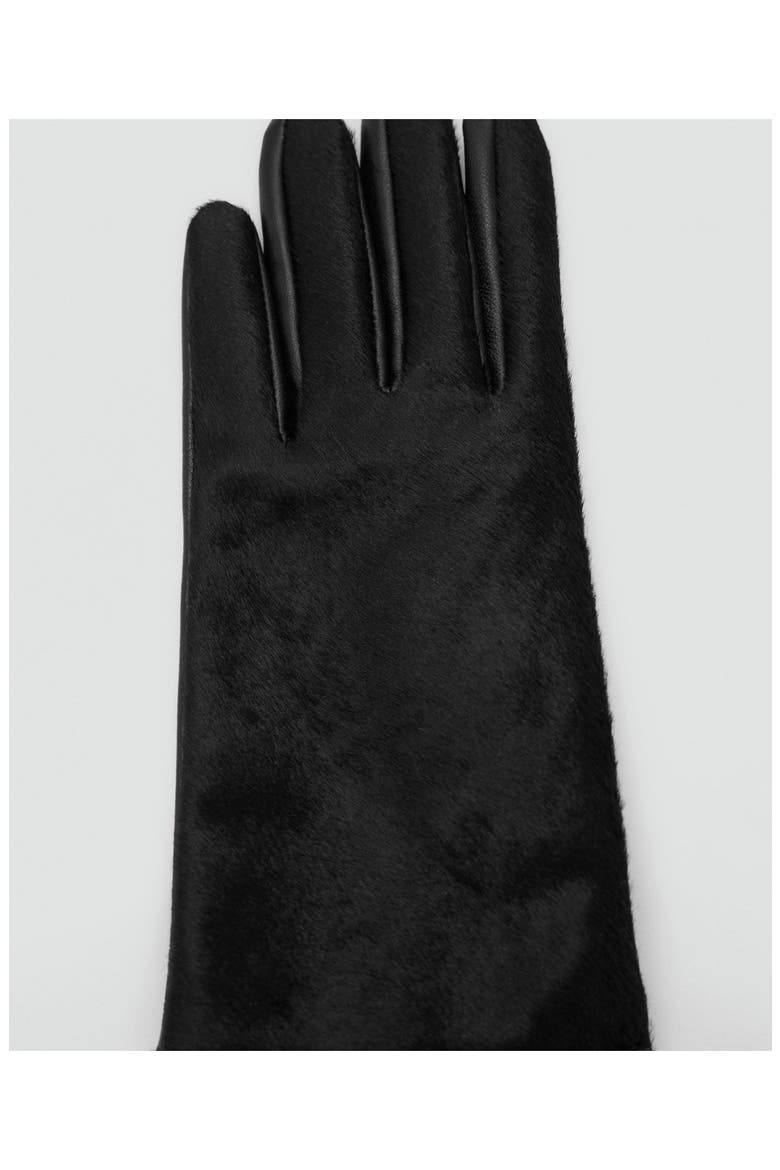 Leather & Faux Fur Reversible Gloves, Alternate, color, BLACK