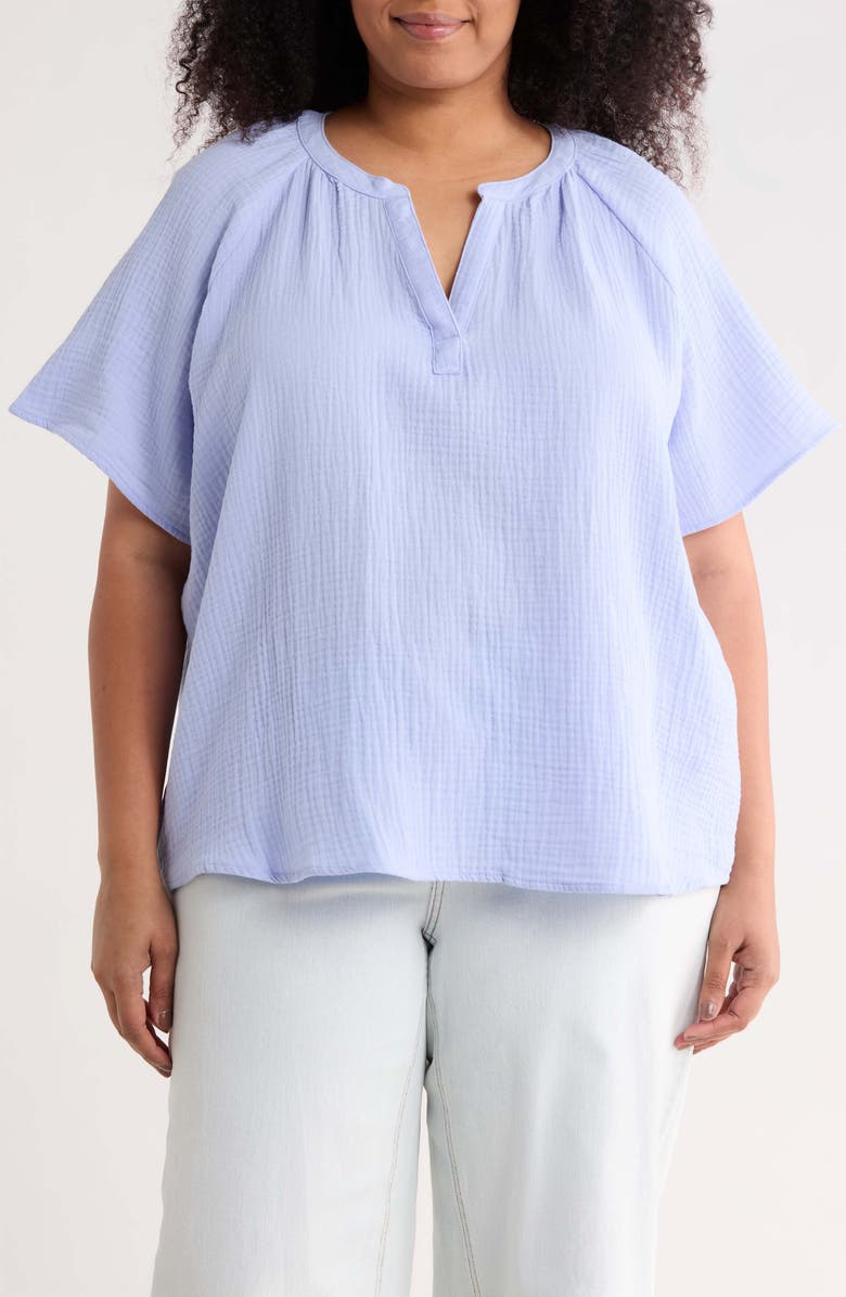 beachlunchlounge Artina Short Sleeve Blouse, Main, color, Light Denim