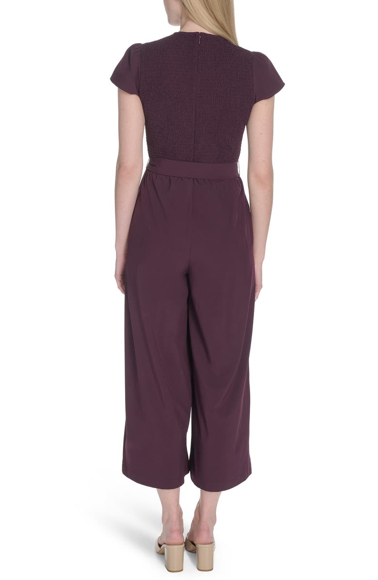 Calvin Klein Smocked Wide Leg Jumpsuit, Alternate, color, Aubergine