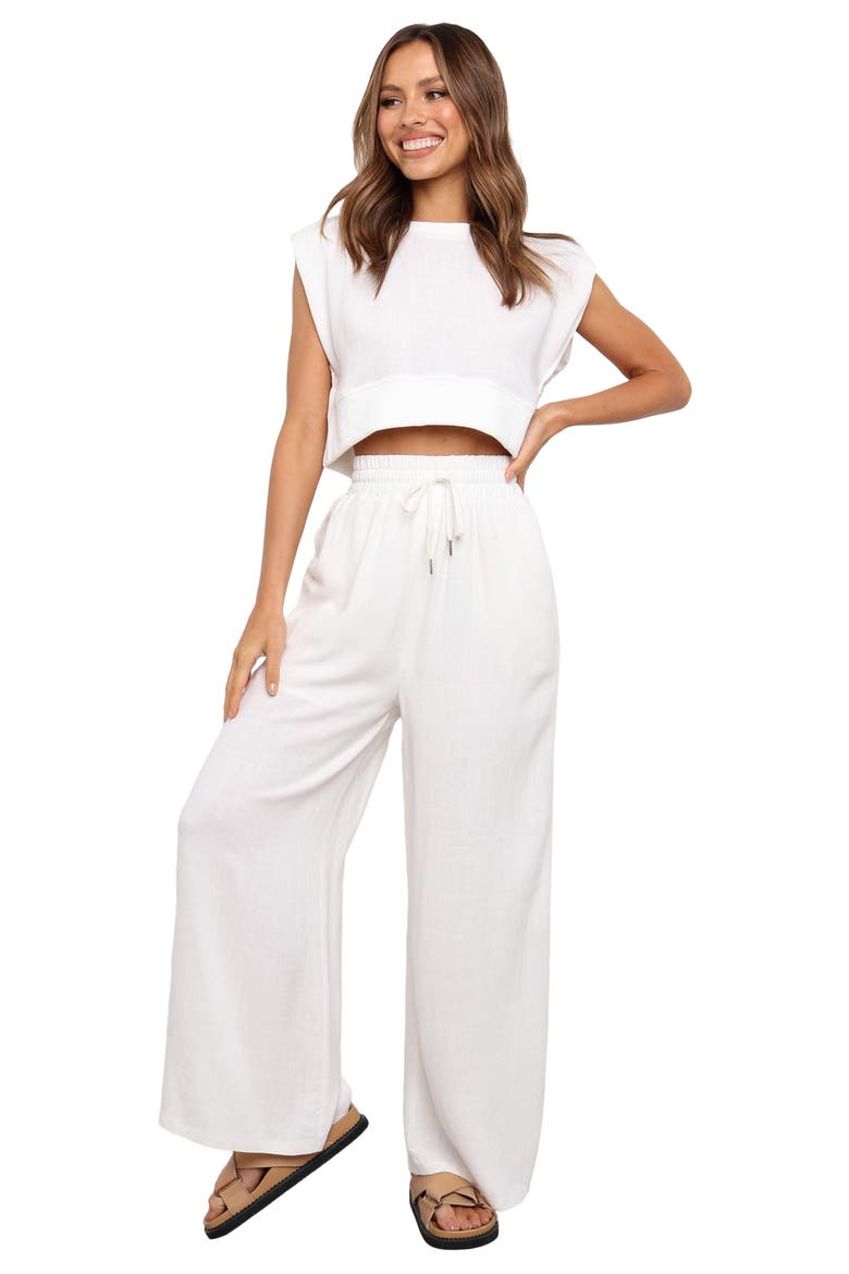 Whitley Padded Shoulder Crop Top, Alternate, color, WHITE