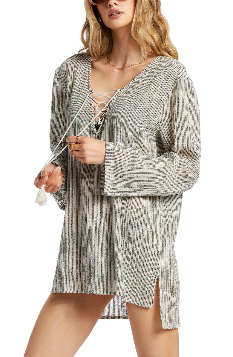 Billabong Blue Skies Long Sleeve Cover-Up Dress, Alternate, color, 