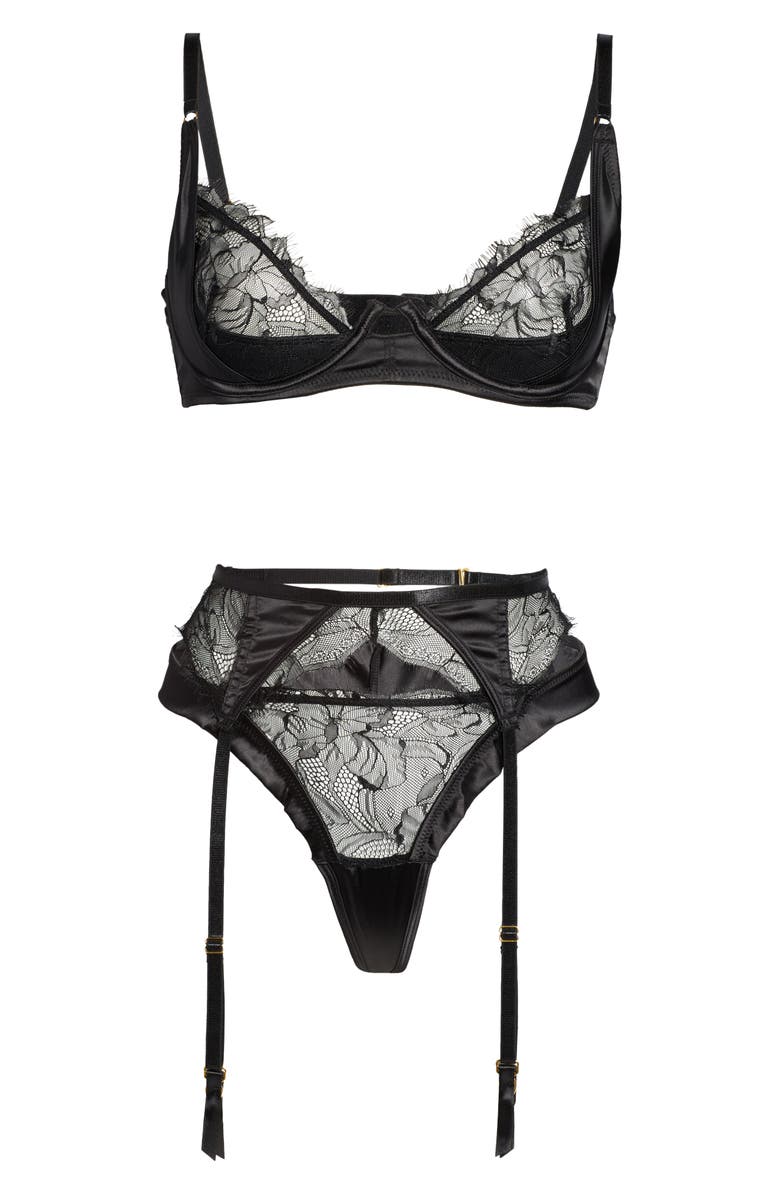 Oh La La Cheri Carmella Underwire Bra, Thong & Suspenders Set, Alternate, color, 