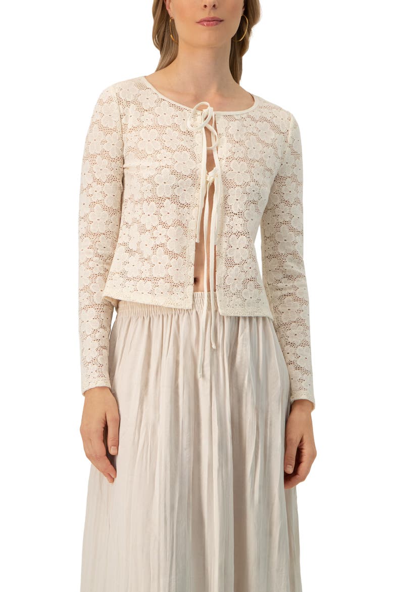 Long Sleeve Knitted Lace Straight Blouse, Main, color, Ivory