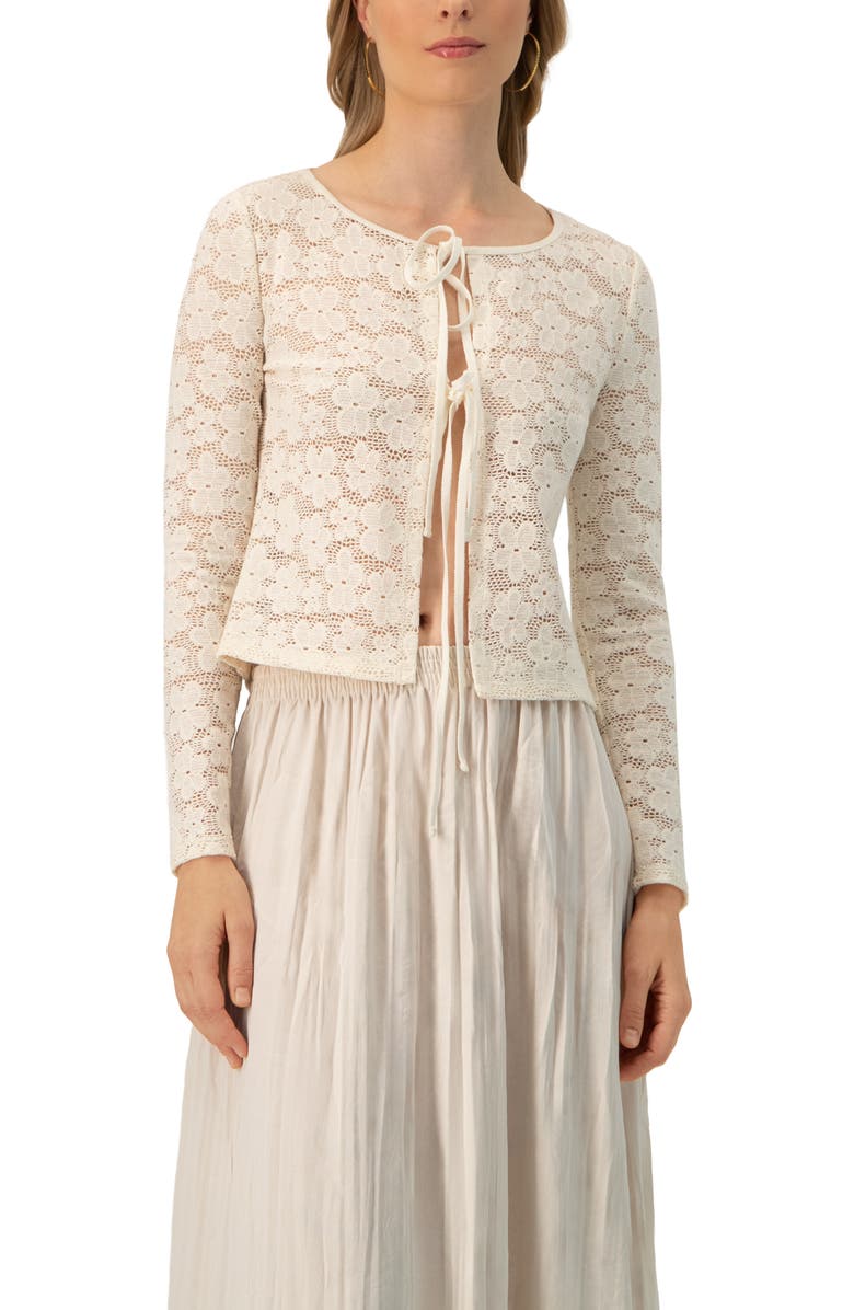 IVONNE Long Sleeve Knitted Lace Straight Blouse, Main, color, Ivory