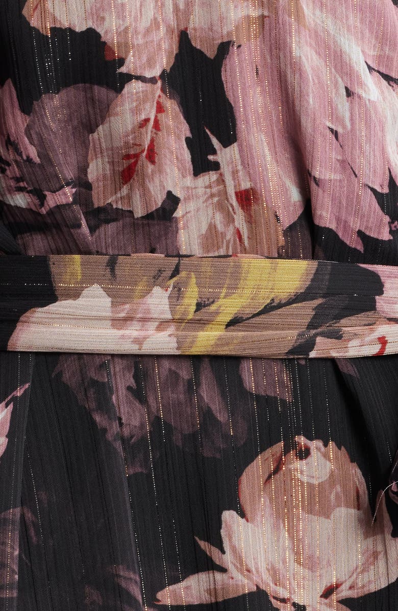 Anne Klein Long Sleeve Floral Chiffon Shirtdress, Alternate, color, Anne Black Multi