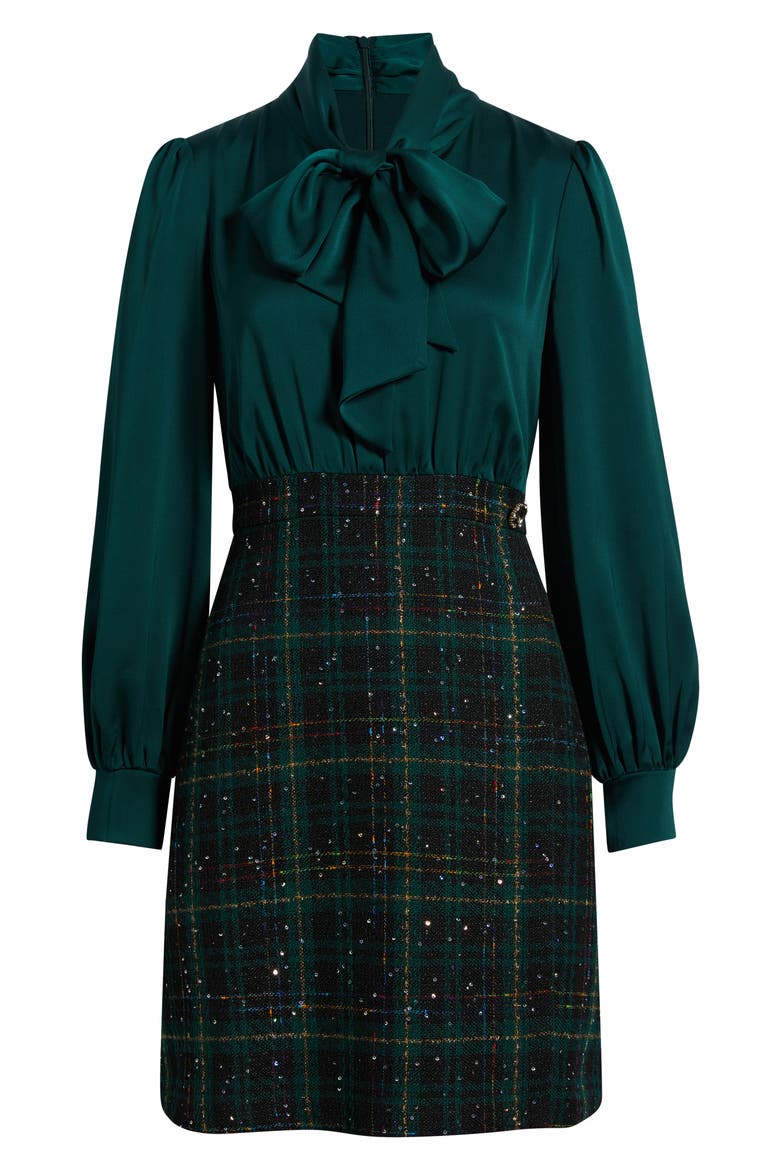 Balloon Long Sleeve Tie Neck Dress, Alternate, color, PINE