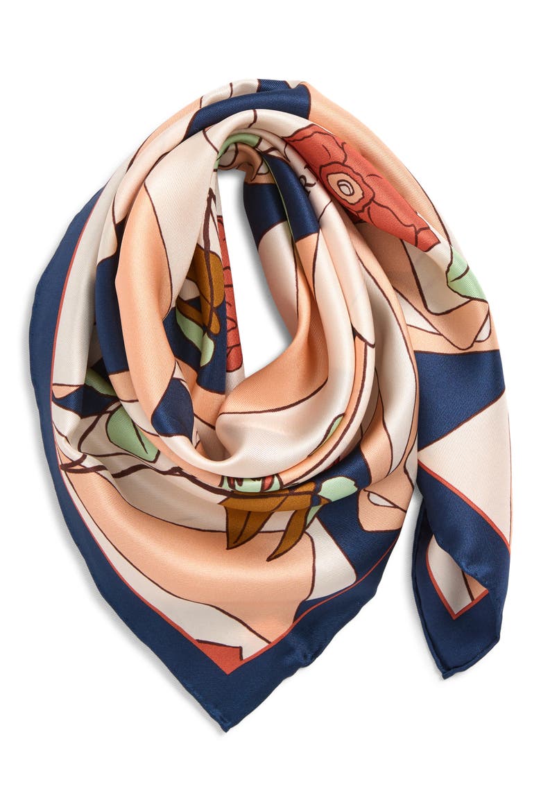 Camellia Silk Square Bandana, Alternate, color, NAVY