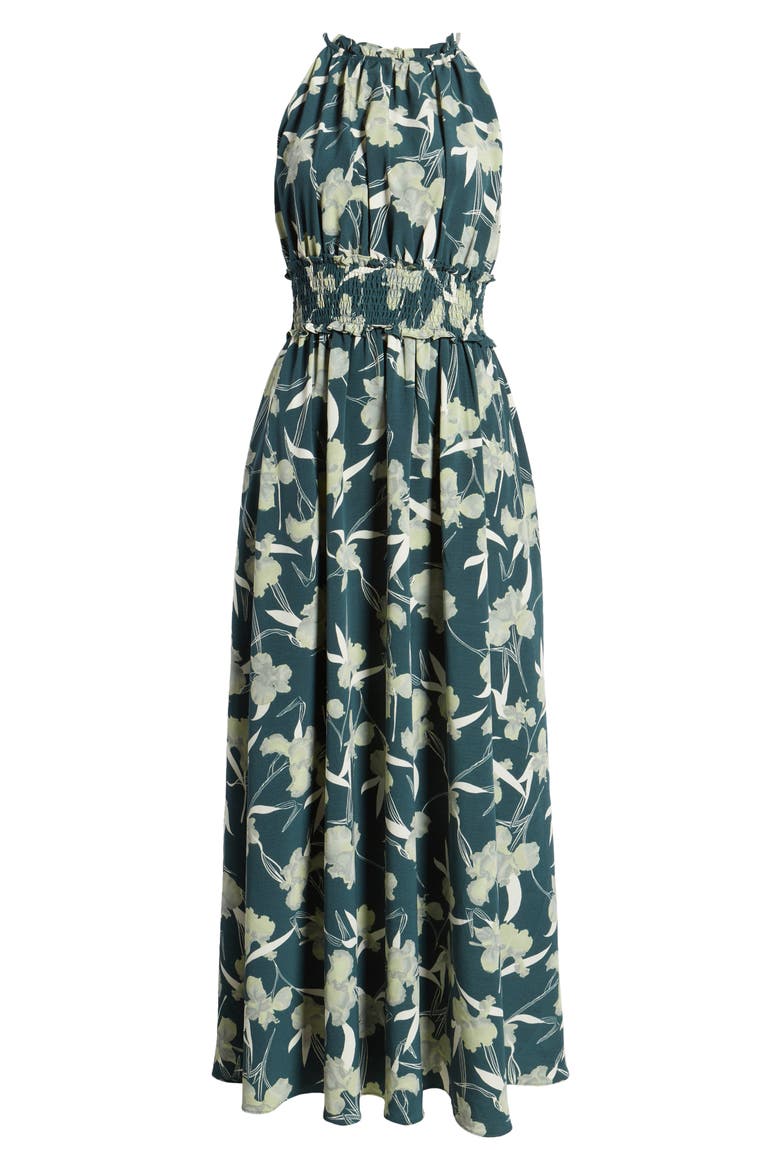 Print Maxi Sundress, Alternate, color, GREEN ABSTRACT IRIS