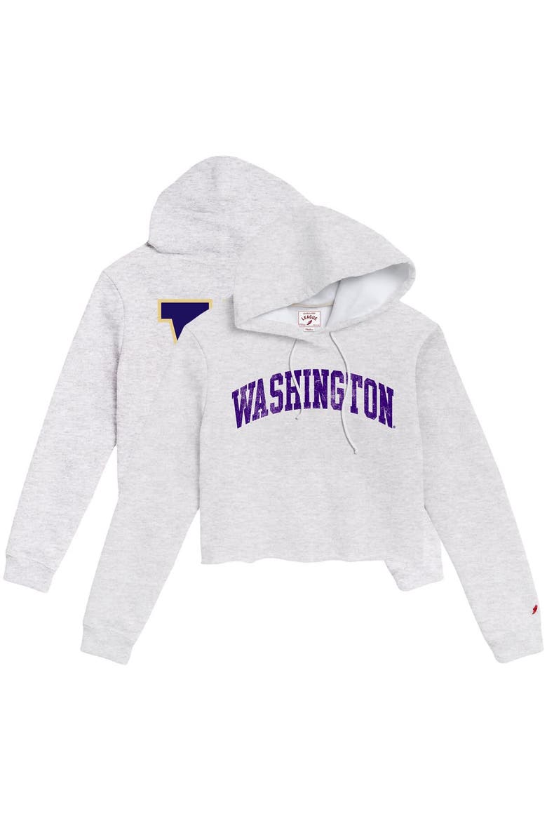 Women's League Collegiate Wear Ash Washington Huskies 2-Hit 1636 Cropped Pullover Hoodie, Main, color, Ash