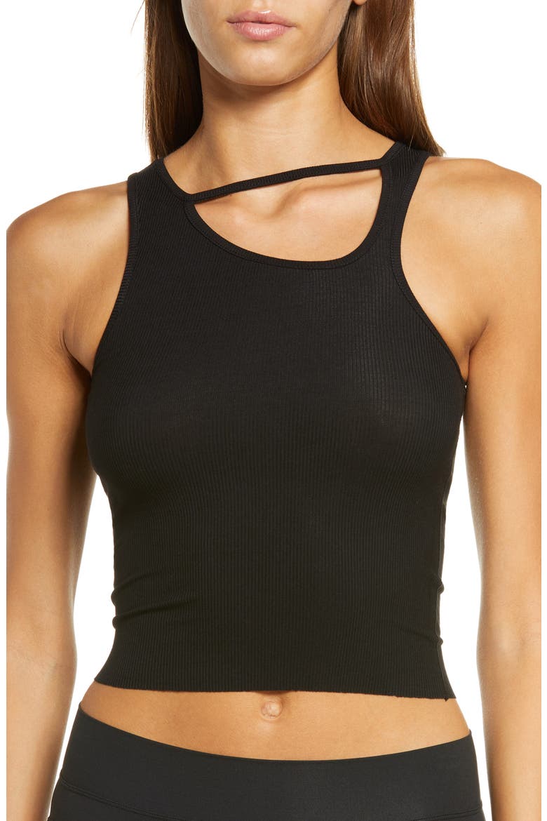 Lounge Cutout Rib Crop Pajama Tank, Main, color, ONYX