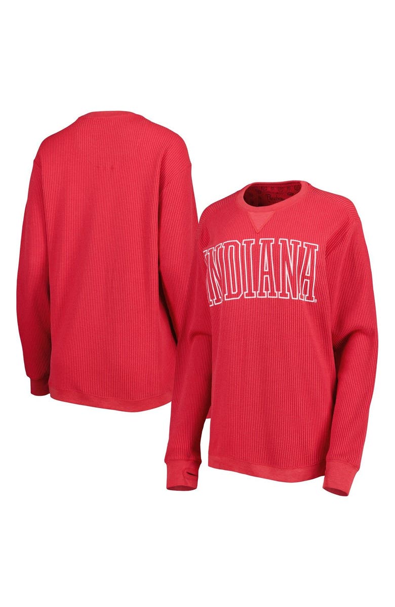 PRESSBOX Women's Pressbox Crimson Indiana Hoosiers Surf Plus Size Southlawn Waffle-Knit Thermal Tri-Blend Long Sleeve T-Shirt, Main, color, 