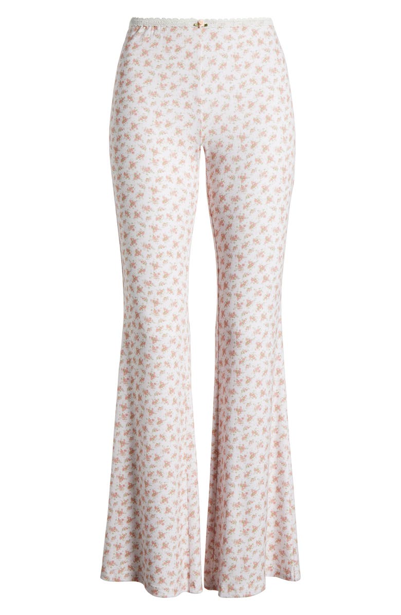 KILO BRAVA Lace Trim Stretch Modal Flare Pants, Alternate, color, Ditsy Pink Floral