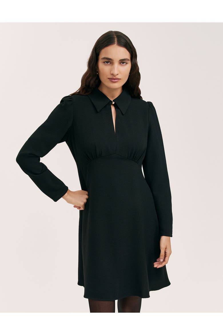 Sabine Long Sleeve Collared Short Dress, Alternate, color, Black