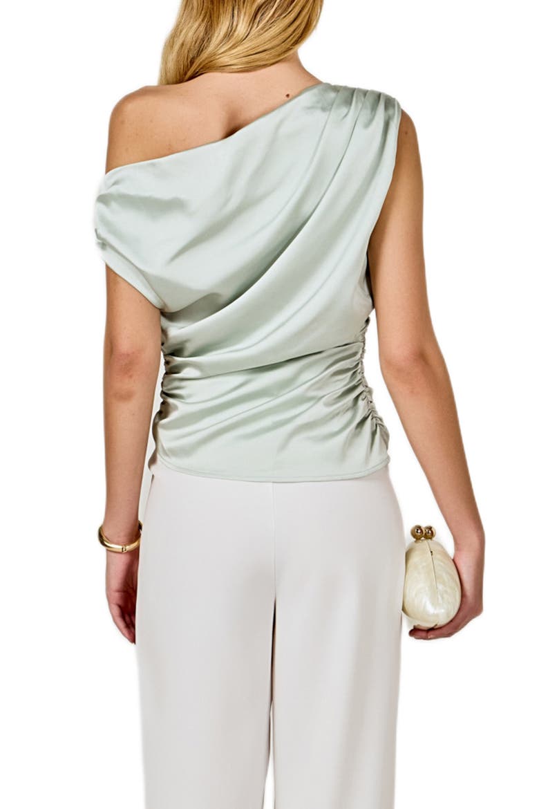 One-Shoulder Ruched Satin Top, Alternate, color, SAGE