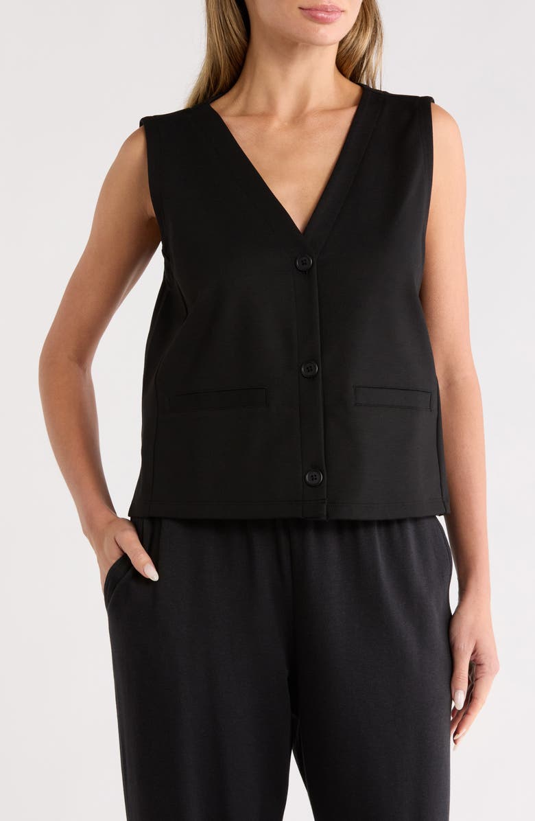 Eileen Fisher V-Neck Button Front Vest, Main, color, Black