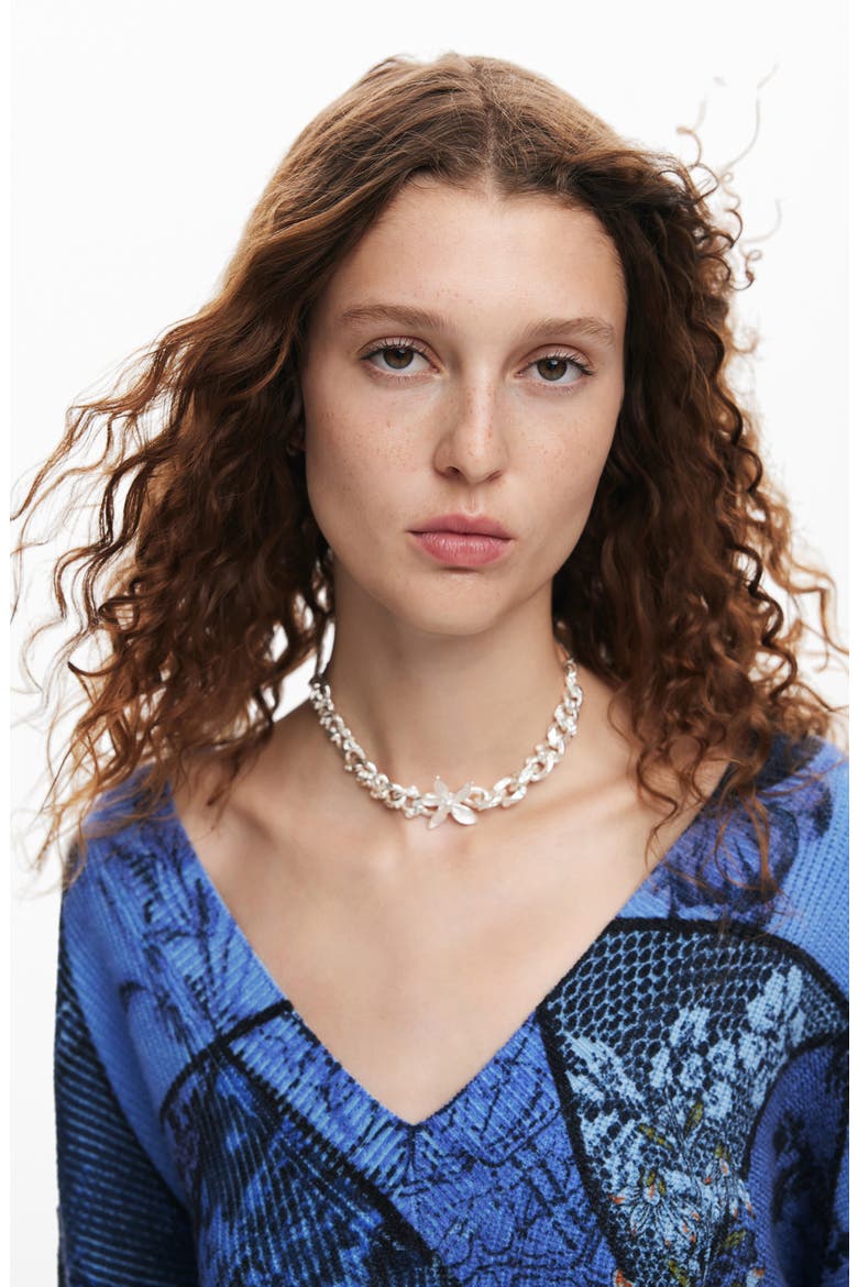 Ocean Floral Print V-Neck Sweater, Alternate, color, BLUE