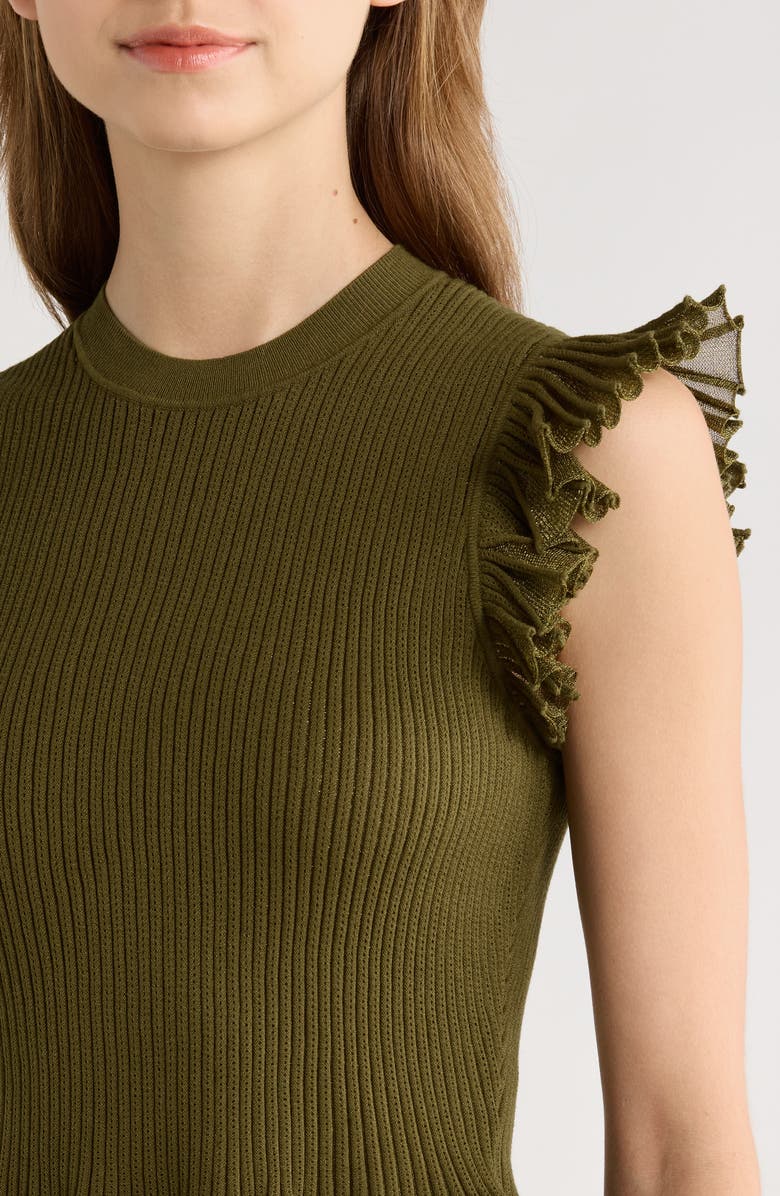 Ulla Johnson Leila Ruffle Cap Sleeve Sweater, Alternate, color, Olive