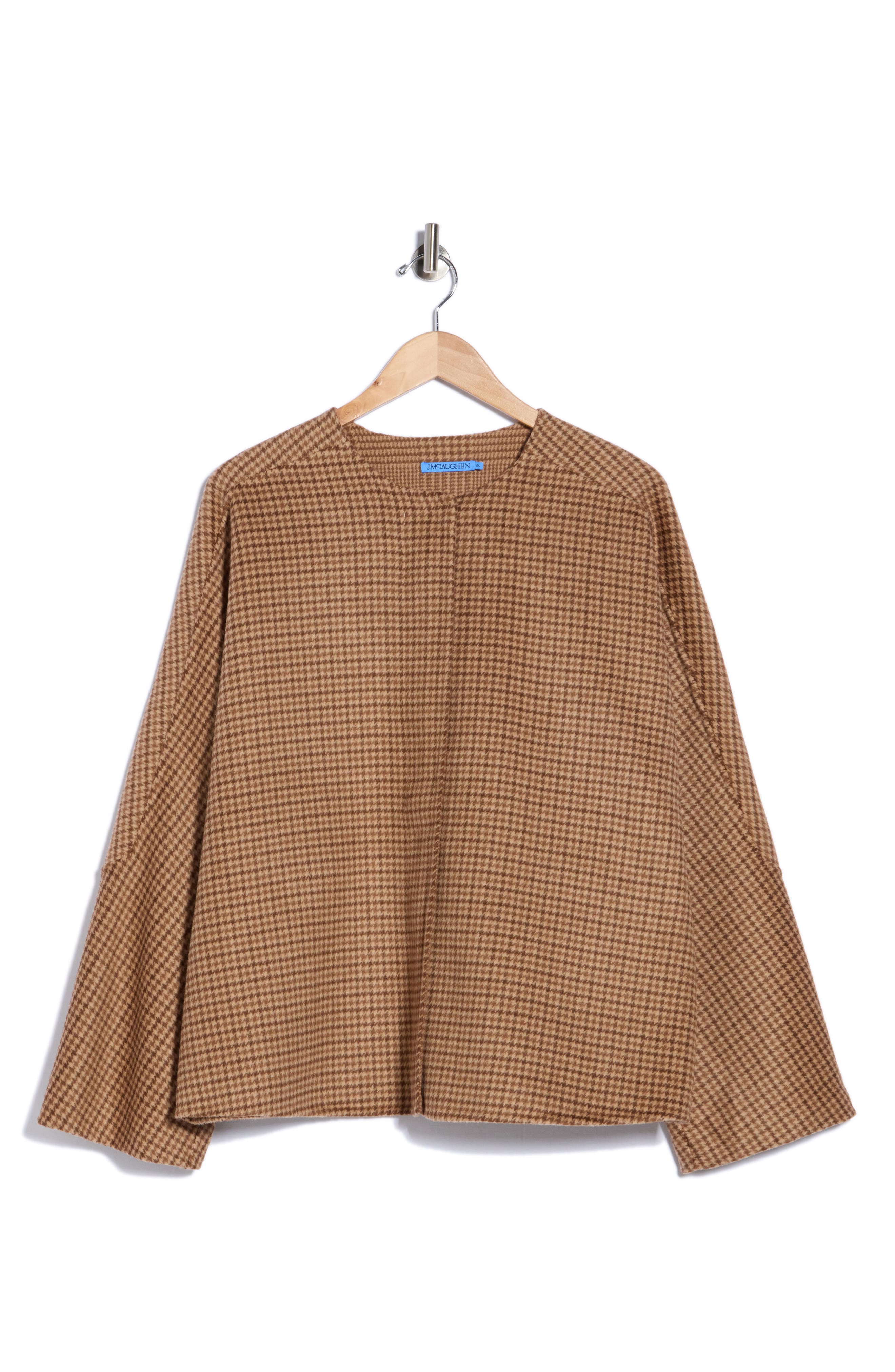 Bora Houndstooth Wool Blend Full Zip Poncho