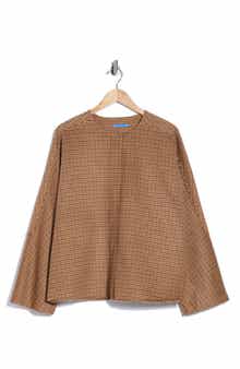 Bora Houndstooth Wool Blend Full Zip Poncho