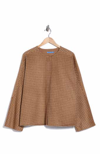 Bora Houndstooth Wool Blend Full Zip Poncho