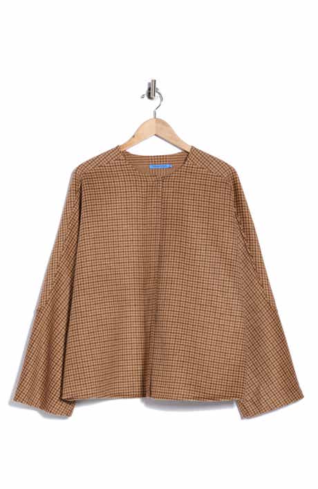 Bora Houndstooth Wool Blend Full Zip Poncho