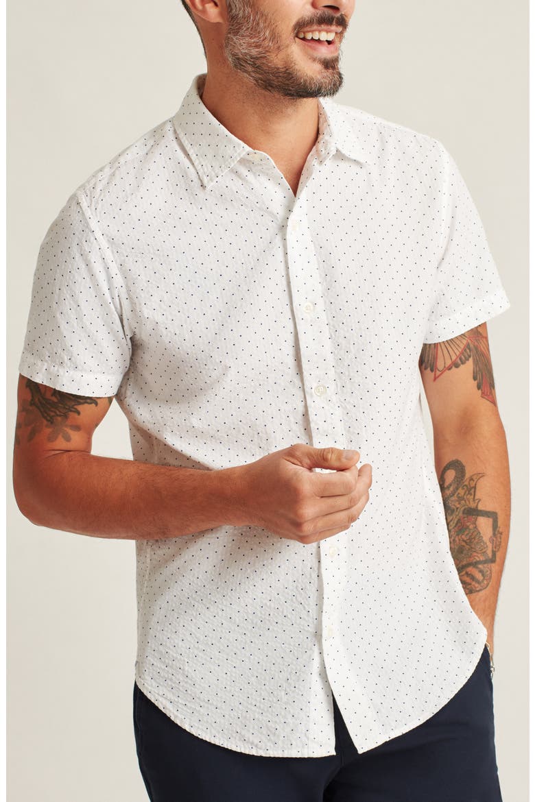 Riviera Slim Fit Dot Short Sleeve Seersucker Button-Up Shirt, Main, color, MILLER COVE DOT