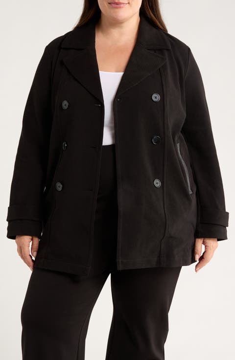 Alma Calvary Stretch Cotton Twill Peacoat (Plus)