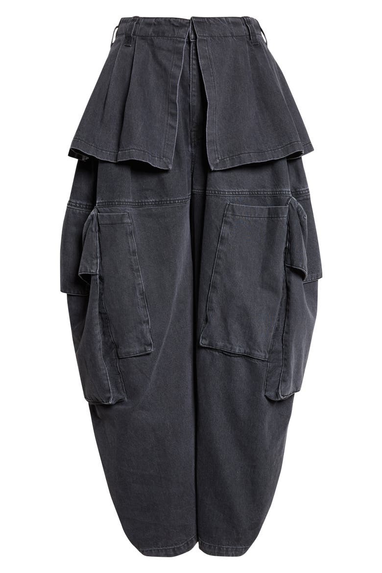 Hazel Skirt Panel Oversize Denim Cargo Pants, Alternate, color, CHARCOAL
