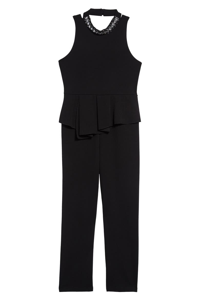 Rhinestone Peplum Jumpsuit, Main, color, 001-BLACK