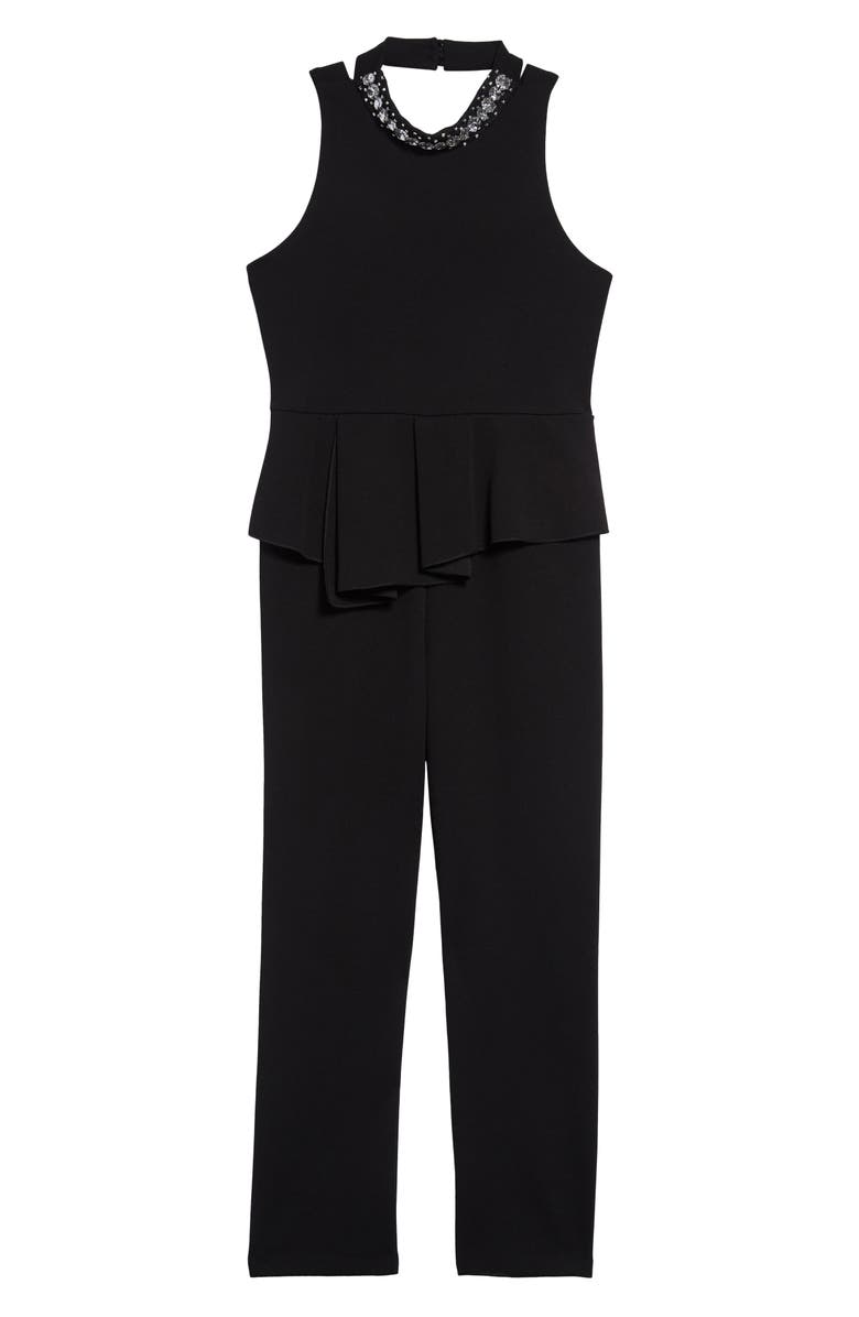 LNL Love, Nickie Lew Rhinestone Peplum Jumpsuit, Main, color, 