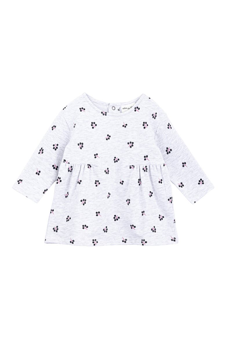 Winterberry Print Long Sleeve Stretch Organic Cotton Fleece Dress, Main, color, 904 LIGHT HEATHER GREY