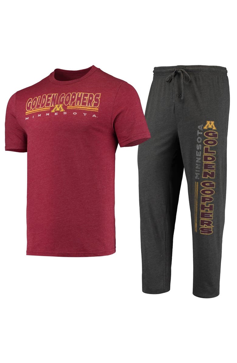 CONCEPTS SPORT Men's Concepts Sport Heathered Charcoal/Maroon Minnesota Golden Gophers Meter T-Shirt & Pants Sleep Set, Main, color, 